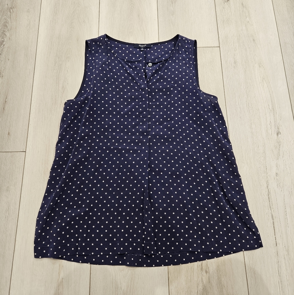 Madewell Sleeveless Silk Star Blouse, Blue, S